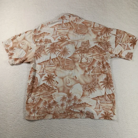 Vintage 90s Quiksilver Shirt Mens Large Tan Hawaiian Camp Waikiki Surf Aloha - Picture 7 of 12